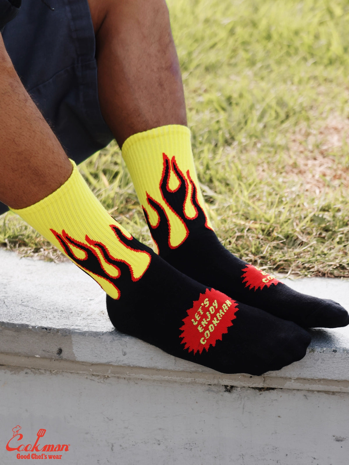 Rib Crew Socks -  Flame Black Yellow