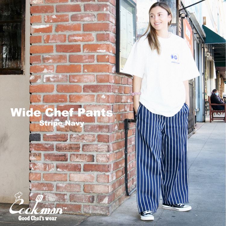 Cookman Wide Chef Pants - Stripe : Navy