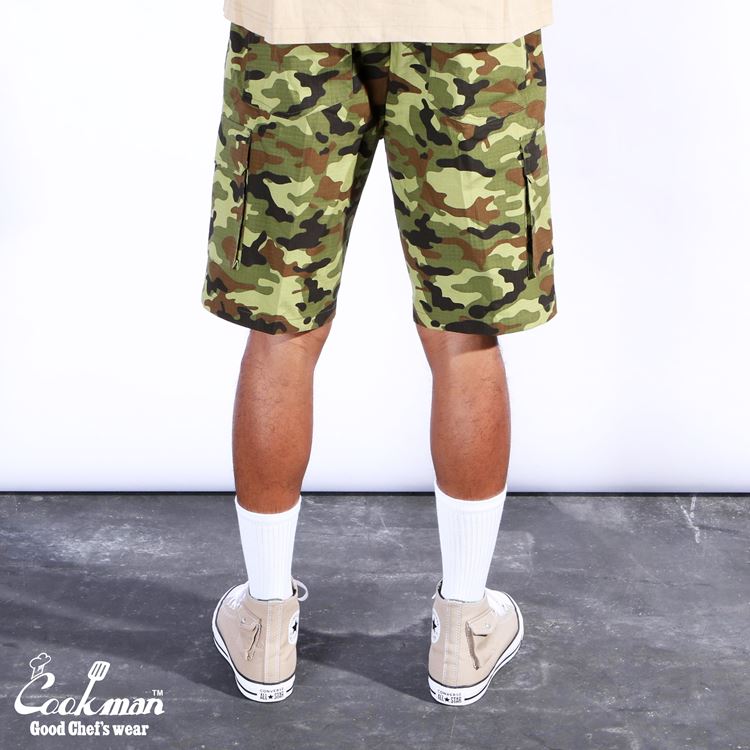 Cookman Chef Short Pants Cargo - Ripstop : Woodland Camo Green