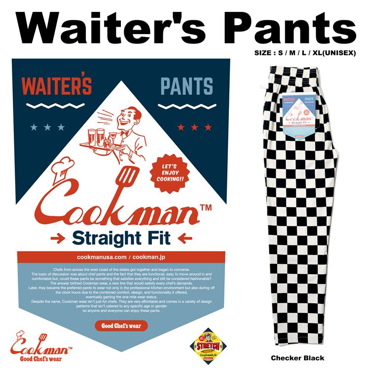 Cookman Waiter's Pants (stretch) - Checker : Black