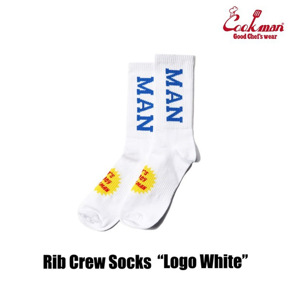 Cookman Rib Crew Socks - Logo : White