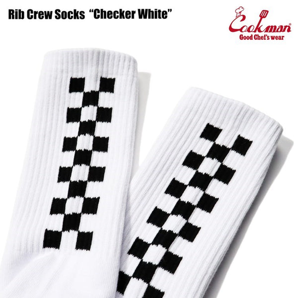 Cookman Rib Crew Socks - Checker : White