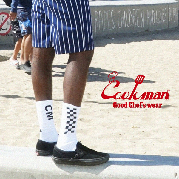 Cookman Rib Crew Socks - Checker : White