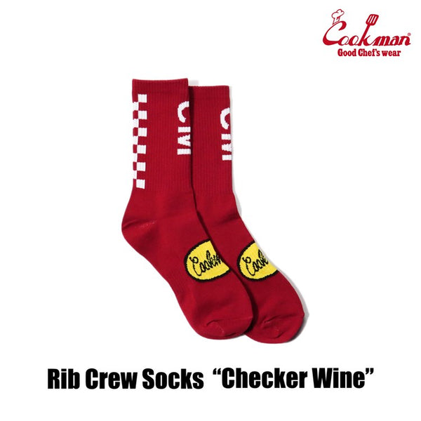 Cookman Rib Crew Socks - Checker : Wine