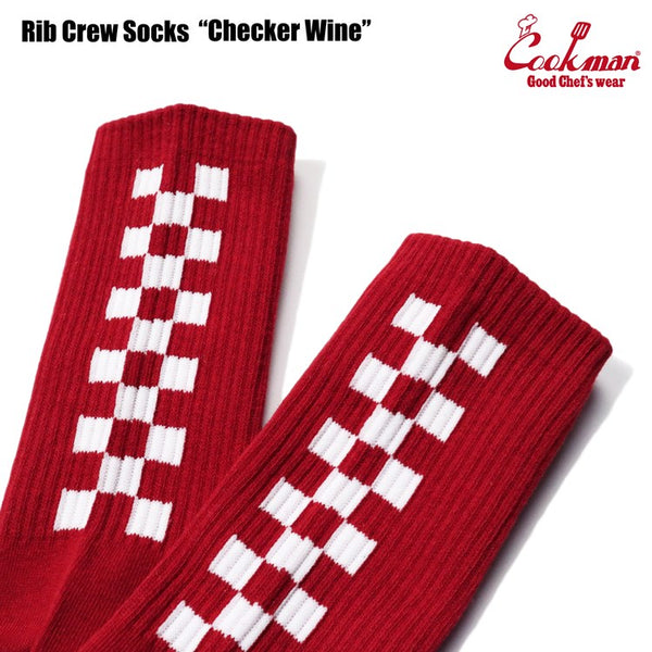 Cookman Rib Crew Socks - Checker : Wine