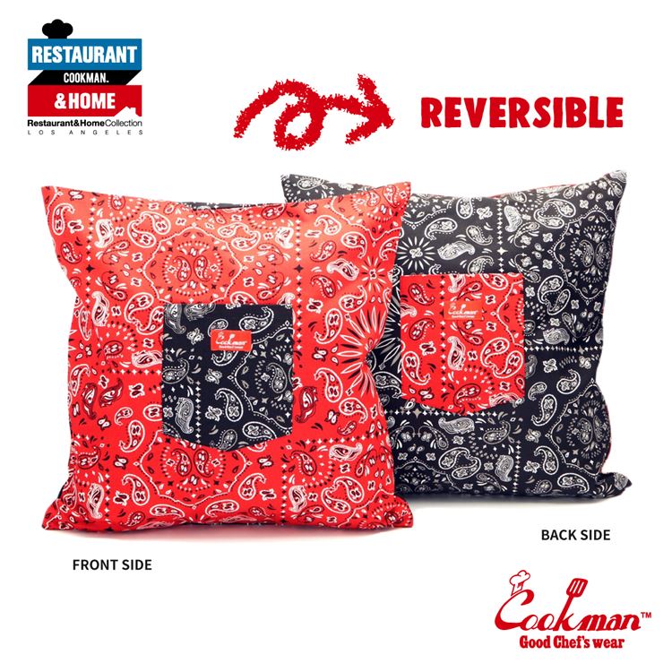 Cookman Pocket Cushion Cover (Reversible) - Paisley : Red & Black